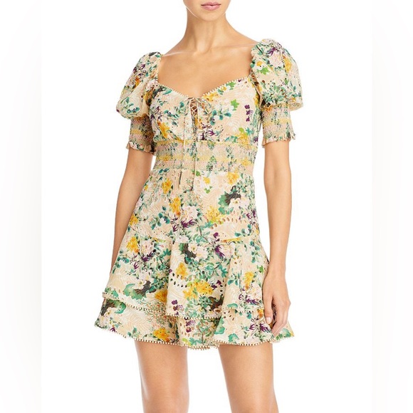Alice + Olivia Crawford Floral Puff Sleeve Mini Dress - Picture 1 of 16